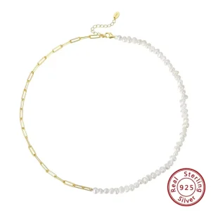 S925 Sterling Silver Clavicle Necklace Minimalist Fashion Pendant Necklace with Natural Freshwater Pearls for Women