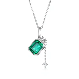 S925 Sterling Silver Cultured Emerald Perfume Bottle Necklace Womens Tassel Chain