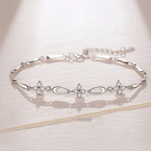 S925 Sterling Silver Diamond Four Leaf Clover Bow Bracelet Women’s New Mori Simple Fashion Jewelry