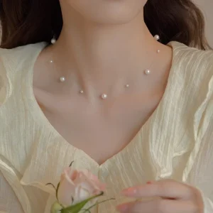 S925 Sterling Silver Fish Scale Chain Faux Pearl Star Studded U Shaped Trendy Necklace for Young Women Luxury Understated Daily