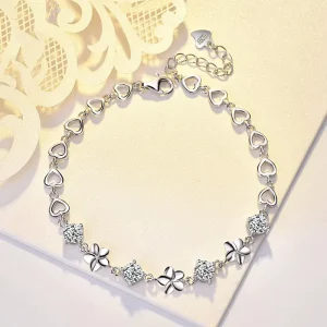 S925 Sterling Silver Four-leaf Clover Bracelet Women’s TikTok Same Style Japanese-Korean Style Ins Niche Design Light Luxury Set
