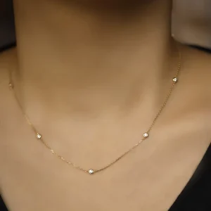 S925 Sterling Silver Gold Plated 5 Diamond Clavicle Necklace for Fashion Jewelry Woman Gifts