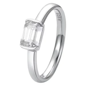 S925 Sterling Silver Gold Plated Bezel Set 1 Karat Emerald Cut Moissanite Geometric Design Luxury Fashion Trendy Ring Women