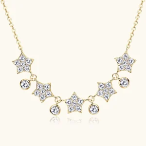 S925 Sterling Silver Gold Plated Bohemia Style Flower Shape Cable Chain All-Moissanite Women’s Christmas Star Pendant