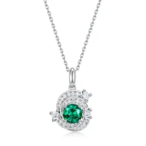 S925 Sterling Silver Gold Plated Inlaid Lab-Grown Emerald Necklace Office Lady Pendant