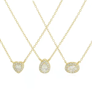 S925 Sterling Silver Heart Pendant Necklace Geometric Water Drop Zircon Collarbone Chain Women Jewelry