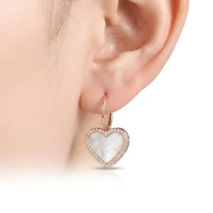 S925 Sterling Silver Heart Zircon Shell Drop Earrings for Women