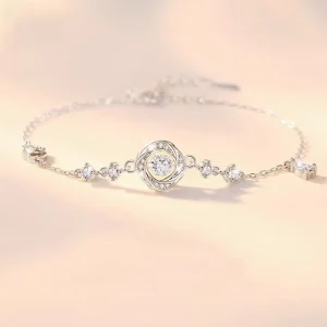 S925 Sterling Silver Heart-shaped Beating Rose Women’s Bracelet Fresh Delicate Zirconia Inlay Mobius’ Jumping Heart Design