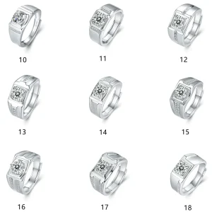 S925 Sterling Silver Inlay Round Brilliant Cut Moissanite Diamond Men Ring Size Adjustable Fashion Classic 4claw Style
