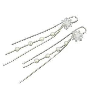 S925 Sterling Silver Long Tassel Pearl Earrings Ice Flower Earrings Ear Wire Earrings