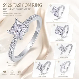S925 Sterling Silver Moissanite Engagement Ring Princess Cut Pear Cut Emerald Cut Luxury Women Jewelry Ring