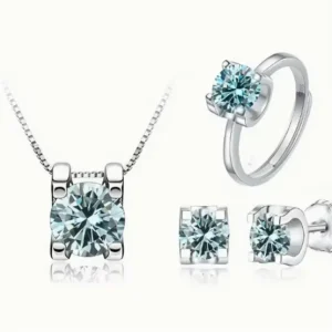 S925 Sterling Silver Moissanite Jewelry Set GRA Certified Adjustable Moissanite Pendant Necklace Ring and Studs