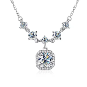 S925 Sterling Silver Moissanite Necklace Women High-end Fashionable Versatile Summer Square-shaped