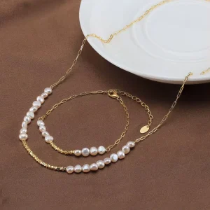 S925 Sterling Silver Necklace Baroque Freshwater Pearl Crushed Silver Design Jewelry Women