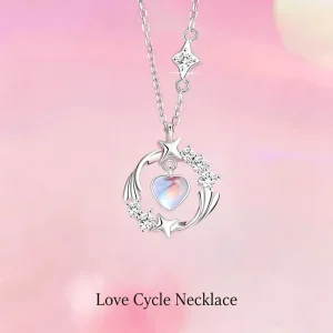 S925 Sterling Silver Necklace Women Korean Style Moonstone Heart-shaped Cross Chain Light Luxury Niche Design