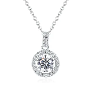 S925 Sterling Silver O-Link Necklace Women’s Simple Fully Pave 4-Prong 1 Carat Moissanite