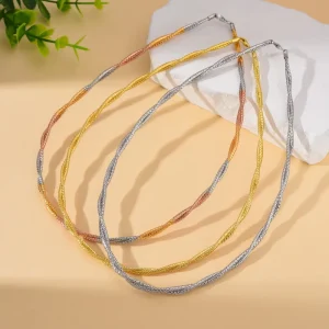 S925 Sterling Silver Plated 18K Gold Double Braided Snake Chain Necklace Simple Silver Collar Fashion Chains for Women