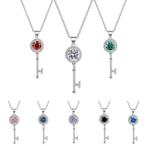 S925 Sterling Silver Plated 18K Gold Key Diamond Pendant 1.0ct D color VVS Moissanite Fashionable Luxury Moissanite Necklace