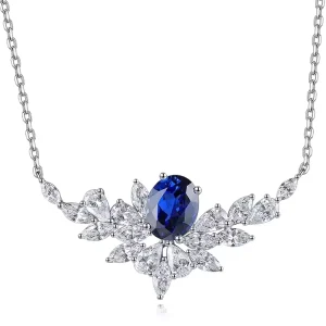 S925 Sterling Silver Plated 18K White Gold Angel Wing Diamond Pendant Inlay Blue Gemstones Necklace for Women