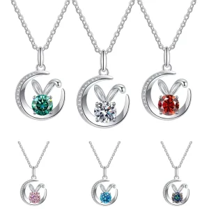 S925 Sterling Silver Rabbit Diamond Pendant Set with 1.0ct D color VVS Moissanite Necklace