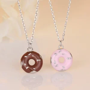 S925 Sterling Silver Rhodium Plated Drop Donut Casual Cross Chain Necklace Women’s Fashion Cute Elegant Bread Jewelry Gift