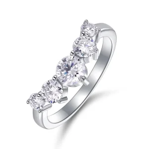 S925 Sterling Silver Rhodium Plated Graduated Five Stone Moissanite Women’s Classic Eternity Bridal Wedding Anniversary Ring