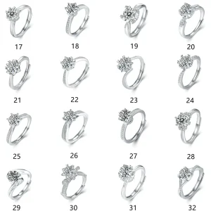 S925 Sterling Silver Ring Round Brilliant Cut Moissanite Women Ring Size Adjustable Customized Fashion Style