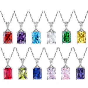 S925 Sterling Silver Ruby Gemstone 12 Months Birthstone Zircon Pendant Necklace