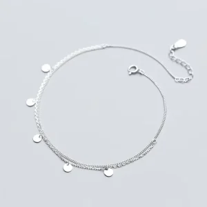 S925 Sterling Silver Smart Bracelets Simple Double Layer Bracelet Femme Round Anklet Geometric Disc Bracelets Women Jewelry