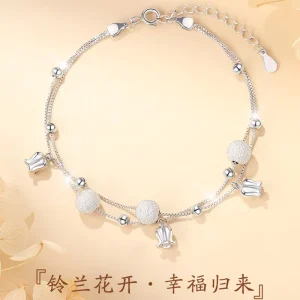 S925 Sterling Silver Suzuki Orchid Bracelet Women’s Japan Korea Style New Style Small Fresh Style Niche Design High grade