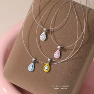 S925 Sterling Silver White Crystal Zirconia Water Drop love Oval Necklaces for Girl Friend Gifts Wedding Jewelry YB XY 063