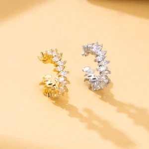 S925 Sterling Silver Zircon Earrings Gifts for Women Row Diamond Round Cuff Earrings