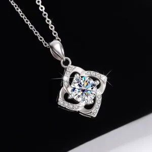 S926 Sterling Silver Simple Flower Necklace Fashion Elegant Rotating Four-leaf Clover Moissanite Women’s Jewelry