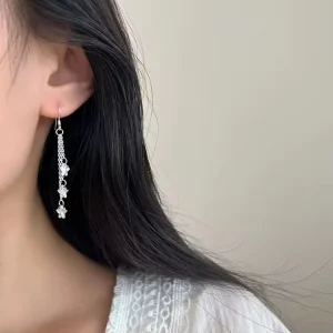 S999 Pure Silver Three Tassel Butterfly Earrings for Women Jewelry