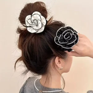 SAIJE Korean Style Elegant Camellia Scrunchies Oversized Flower Hair Tie Women Fashion Accessories