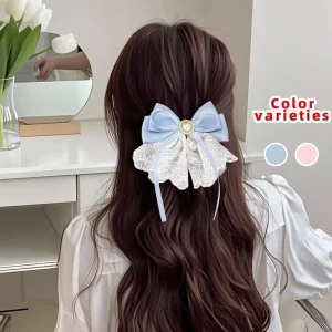 SASAACC Ladies’ Elegant Lace Pearl Hair Clips Simple and Versatile Bow Accessories for Daily Commuting Fashionable Store