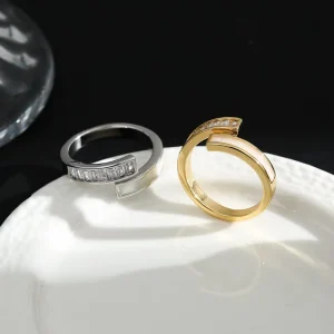 SC Fashion Luxury Adjustable Rings Shimmery Zircon Diamond Rings Elegant Shell Rings for Women