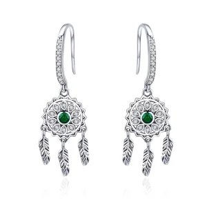 SCE441 Bohemian Style Dream Catcher with Cz Zircon Stone Hoop Earrings Silver Hook Women Round Jewelry