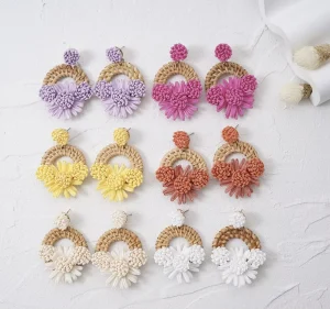 SDELL Summer New Style Personality Handmade Colored Raffia Round Flower Rattan Creative Ethnic Style Fashion Bohemia Earrings