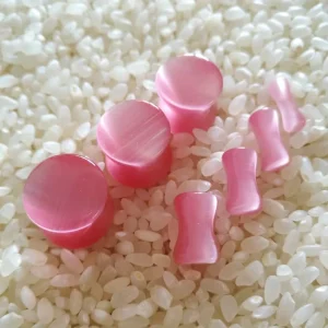 [SE S361] High Quality Body Piercing Jewelry Pink Cat’s Eye Double Flared Saddle Ear Plugs Fashion Design