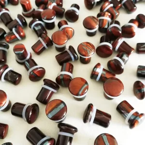 [SE-SF014] High Quality Natural Red Tiger’s Eye Stone Single Flared Ear Plugs Body Piercing Jewelry Fashion Style
