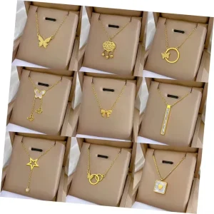 SHC43A SHC68A Custom Fashion Pendant Necklaces Women’s Jewelry Stainless Steel Chokers Pearl Chains Necklace Set for Women Girls
