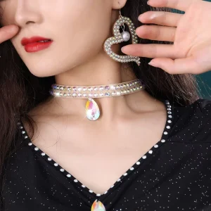SHE DANCES Oriental Belly Dance Costume Jewelry Simple Design Handmade Ballroom Big Colored Rhinestone Necklace for Women
