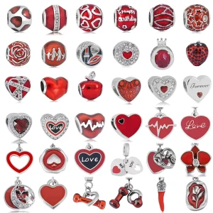 SL23207 Custom Red Diamond Ball Bracelet Silver Stainless Steel Charms Light Luxury Heart Shape Chili Jewelry