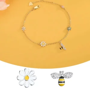 SL352 Daisy Bee Bracelet In S925 Silver Fresh And Cute Forest-Theme Flower Accessory With Zircon Stone