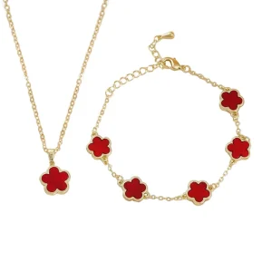 SL61468 1 103 Lucky Five Petal Flower Five Leaf Grass Necklace Bracelet Two Piece Set for Women