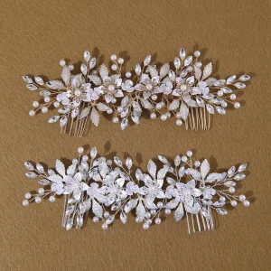 SLBRIDAL Handmade Ins Style Alloy Flower Leaf Bridal Hair Comb Wedding Headdress Hair Accessories Women Girls Hair Jewelry