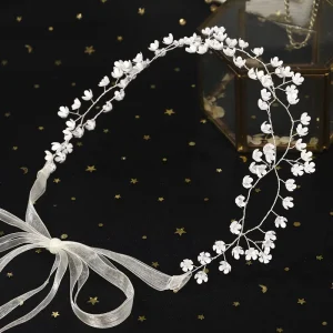 SLBRIDAL Handmade Rhinestones Crystal Pearls Bridal Headband Wedding Headdress Hair Vine Women Girls Hair Jewelry Accessory