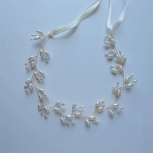 SLBRIDAL Handmade Rhinestones Crystal Pearls Floral Leaf Bridal Wedding Headband Headpieces Women Girls Jewelry Hair Accessories