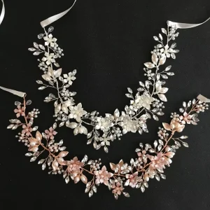 SLBRIDAL Handmade Wired Crystal Rhinestones Freshwater Pearls Wedding Hair Accessories Bridal Headband Bridesmaids Women Jewelry